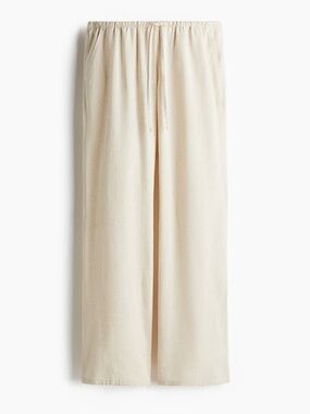 H&M Low Rise Cream Linen Straight Leg Drawstring Pants